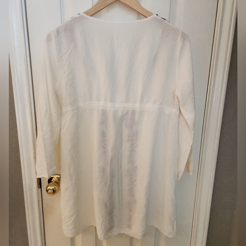 White Embroidered Tunic with Red and Blue Accents Swimsuit Coverup - Picture 2 of 4